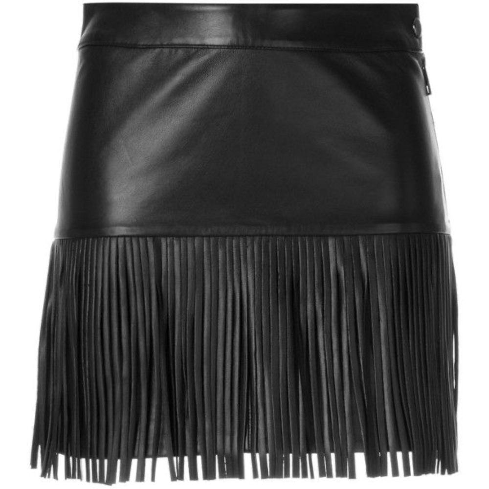 Zadig & Voltaire Black Lamb Leather Fringed Fringe Cowgirl Country Skirt
